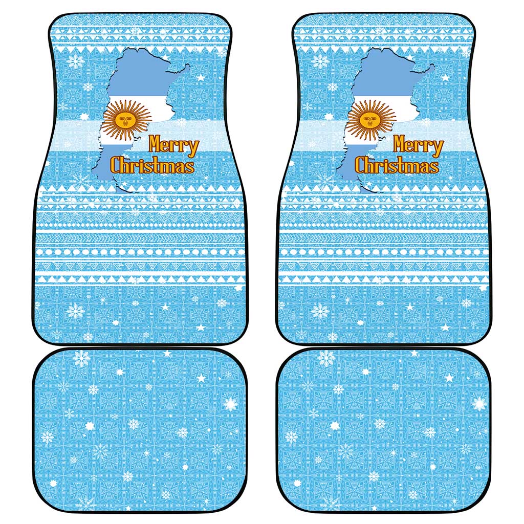 Argentina Christmas Car Mats with Blue-White Snowflake Pattern, Sun Emblem, and Map Motif - Wonder Print Shop