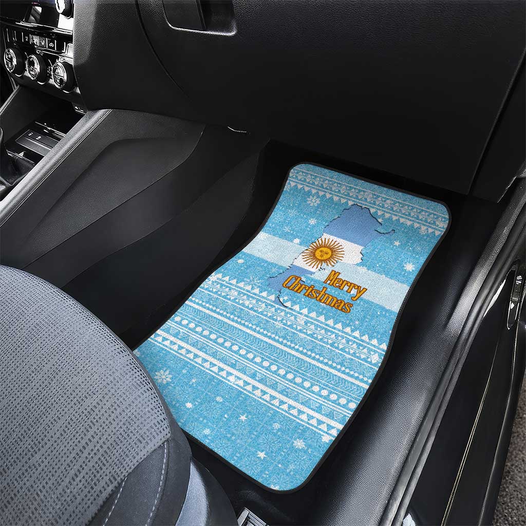 Argentina Christmas Car Mats with Blue-White Snowflake Pattern, Sun Emblem, and Map Motif - Wonder Print Shop