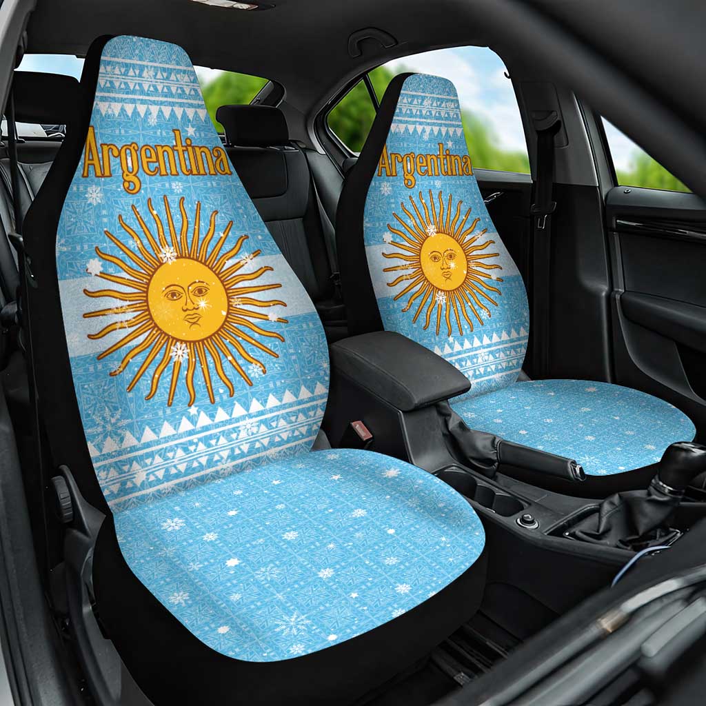 Argentina Christmas Car Seat Cover with Blue-White Snowflake Pattern, Sun Emblem, and Map Motif - Wonder Print Shop