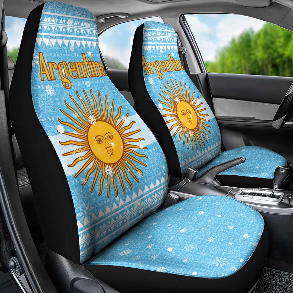Argentina Christmas Car Seat Cover with Blue-White Snowflake Pattern, Sun Emblem, and Map Motif - Wonder Print Shop