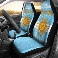 Argentina Christmas Car Seat Cover with Blue-White Snowflake Pattern, Sun Emblem, and Map Motif - Wonder Print Shop