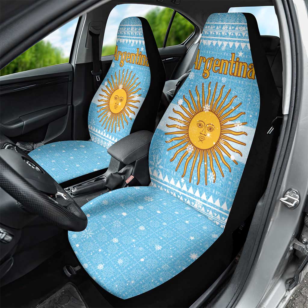 Argentina Christmas Car Seat Cover with Blue-White Snowflake Pattern, Sun Emblem, and Map Motif - Wonder Print Shop