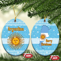 Argentina Christmas Ceramic Ornament with Blue-White Snowflake Pattern, Sun Emblem, and Map Motif - Wonder Print Shop