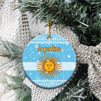 Argentina Christmas Ceramic Ornament with Blue-White Snowflake Pattern, Sun Emblem, and Map Motif - Wonder Print Shop