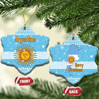 Argentina Christmas Ceramic Ornament with Blue-White Snowflake Pattern, Sun Emblem, and Map Motif - Wonder Print Shop
