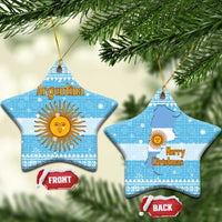 Argentina Christmas Ceramic Ornament with Blue-White Snowflake Pattern, Sun Emblem, and Map Motif - Wonder Print Shop