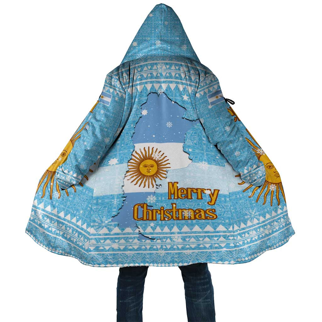 Argentina Christmas Cloak with Blue-White Snowflake Pattern, Sun Emblem, and Map Motif - Wonder Print Shop