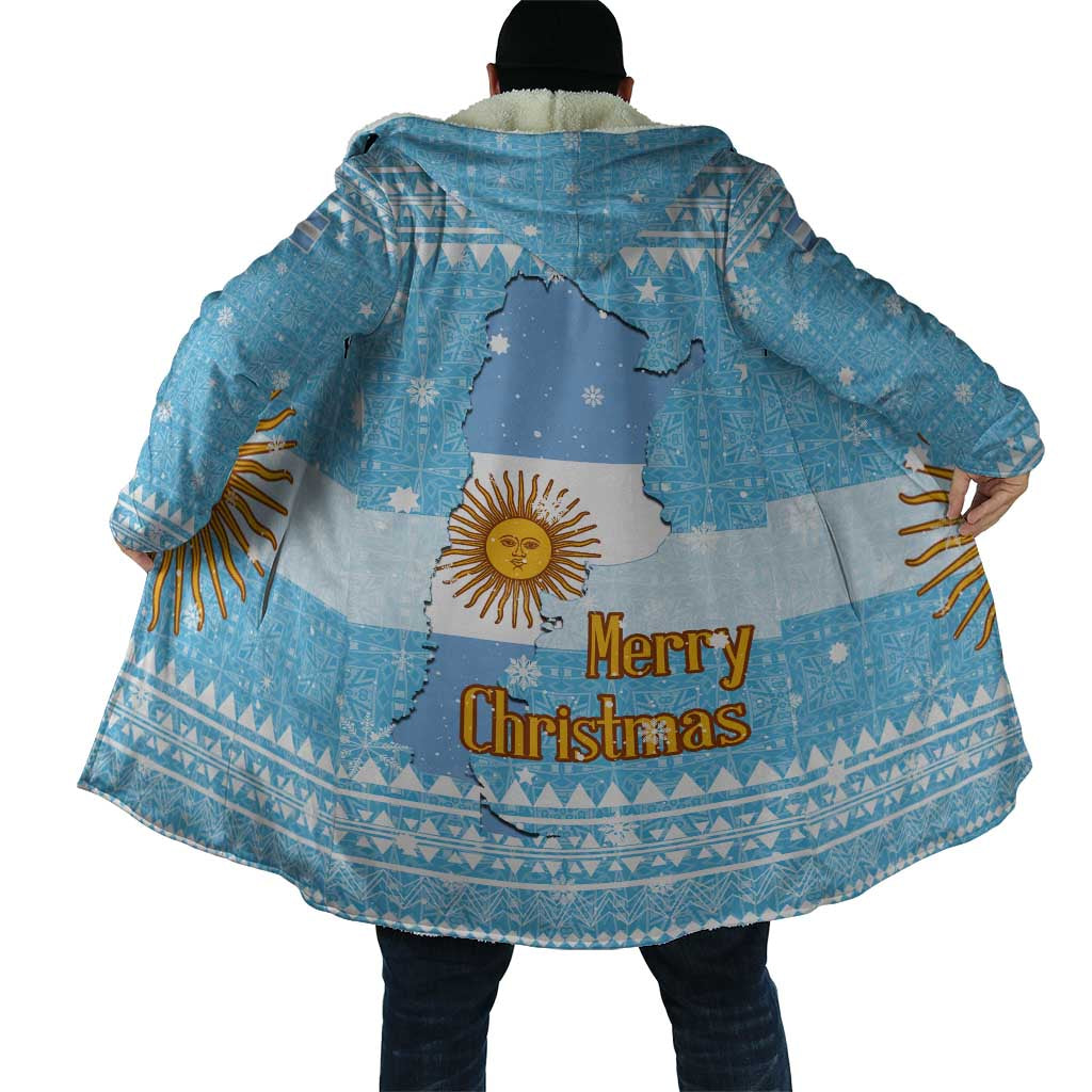 Argentina Christmas Cloak with Blue-White Snowflake Pattern, Sun Emblem, and Map Motif - Wonder Print Shop