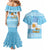 Argentina Christmas Couples Matching Mermaid Dress and Hawaiian Shirt with Blue-White Snowflake Pattern, Sun Emblem, and Map Motif - Wonder Print Shop