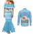 Argentina Christmas Couples Matching Mermaid Dress and Long Sleeve Button Shirt with Blue-White Snowflake Pattern, Sun Emblem, and Map Motif - Wonder Print Shop