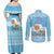 Argentina Christmas Couples Matching Off Shoulder Maxi Dress and Long Sleeve Button Shirt with Blue-White Snowflake Pattern, Sun Emblem, and Map Motif - Wonder Print Shop