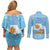 Argentina Christmas Couples Matching Off Shoulder Short Dress and Long Sleeve Button Shirt with Blue-White Snowflake Pattern, Sun Emblem, and Map Motif - Wonder Print Shop