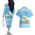 Argentina Christmas Couples Matching Off The Shoulder Long Sleeve Dress and Hawaiian Shirt with Blue-White Snowflake Pattern, Sun Emblem, and Map Motif - Wonder Print Shop