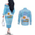 Argentina Christmas Couples Matching Off The Shoulder Long Sleeve Dress and Long Sleeve Button Shirt with Blue-White Snowflake Pattern, Sun Emblem, and Map Motif - Wonder Print Shop