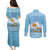 Argentina Christmas Couples Matching Puletasi and Long Sleeve Button Shirt with Blue-White Snowflake Pattern, Sun Emblem, and Map Motif - Wonder Print Shop