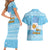 Argentina Christmas Couples Matching Short Sleeve Bodycon Dress and Hawaiian Shirt with Blue-White Snowflake Pattern, Sun Emblem, and Map Motif - Wonder Print Shop