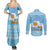 Argentina Christmas Couples Matching Summer Maxi Dress and Long Sleeve Button Shirt with Blue-White Snowflake Pattern, Sun Emblem, and Map Motif - Wonder Print Shop
