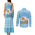 Argentina Christmas Couples Matching Tank Maxi Dress and Long Sleeve Button Shirt with Blue-White Snowflake Pattern, Sun Emblem, and Map Motif - Wonder Print Shop