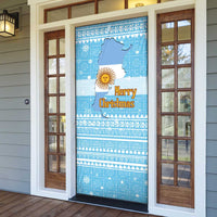 Argentina Christmas Door Cover with Blue-White Snowflake Pattern, Sun Emblem, and Map Motif - Wonder Print Shop