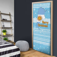 Argentina Christmas Door Cover with Blue-White Snowflake Pattern, Sun Emblem, and Map Motif - Wonder Print Shop