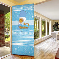 Argentina Christmas Door Cover with Blue-White Snowflake Pattern, Sun Emblem, and Map Motif - Wonder Print Shop