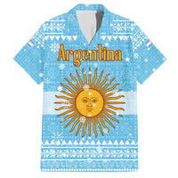Argentina Christmas Family Matching Long Sleeve Bodycon Dress and Hawaiian Shirt with Blue-White Snowflake Pattern, Sun Emblem, and Map Motif - Wonder Print Shop