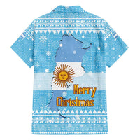 Argentina Christmas Family Matching Long Sleeve Bodycon Dress and Hawaiian Shirt with Blue-White Snowflake Pattern, Sun Emblem, and Map Motif - Wonder Print Shop