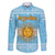 Argentina Christmas Family Matching Long Sleeve Bodycon Dress and Hawaiian Shirt with Blue-White Snowflake Pattern, Sun Emblem, and Map Motif - Wonder Print Shop