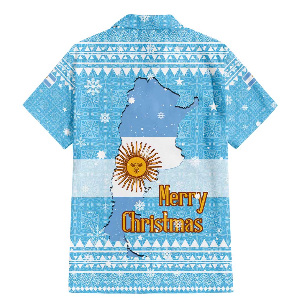 Argentina Christmas Family Matching Mermaid Dress and Hawaiian Shirt with Blue-White Snowflake Pattern, Sun Emblem, and Map Motif - Wonder Print Shop