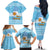 Argentina Christmas Family Matching Off The Shoulder Long Sleeve Dress and Hawaiian Shirt with Blue-White Snowflake Pattern, Sun Emblem, and Map Motif - Wonder Print Shop