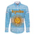 Argentina Christmas Family Matching Off The Shoulder Long Sleeve Dress and Hawaiian Shirt with Blue-White Snowflake Pattern, Sun Emblem, and Map Motif - Wonder Print Shop