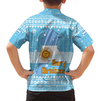 Argentina Christmas Family Matching Puletasi and Hawaiian Shirt with Blue-White Snowflake Pattern, Sun Emblem, and Map Motif - Wonder Print Shop