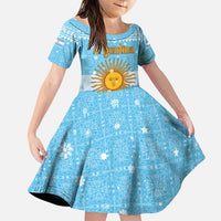 Argentina Christmas Family Matching Puletasi and Hawaiian Shirt with Blue-White Snowflake Pattern, Sun Emblem, and Map Motif - Wonder Print Shop