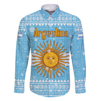 Argentina Christmas Family Matching Puletasi and Hawaiian Shirt with Blue-White Snowflake Pattern, Sun Emblem, and Map Motif - Wonder Print Shop