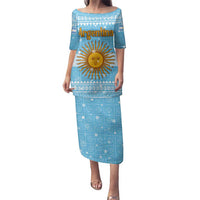 Argentina Christmas Family Matching Puletasi and Hawaiian Shirt with Blue-White Snowflake Pattern, Sun Emblem, and Map Motif - Wonder Print Shop