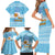 Argentina Christmas Family Matching Short Sleeve Bodycon Dress and Hawaiian Shirt with Blue-White Snowflake Pattern, Sun Emblem, and Map Motif - Wonder Print Shop