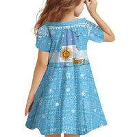 Argentina Christmas Family Matching Summer Maxi Dress and Hawaiian Shirt with Blue-White Snowflake Pattern, Sun Emblem, and Map Motif - Wonder Print Shop