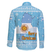 Argentina Christmas Family Matching Summer Maxi Dress and Hawaiian Shirt with Blue-White Snowflake Pattern, Sun Emblem, and Map Motif - Wonder Print Shop