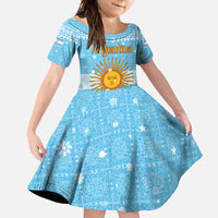 Argentina Christmas Family Matching Tank Maxi Dress and Hawaiian Shirt with Blue-White Snowflake Pattern, Sun Emblem, and Map Motif - Wonder Print Shop