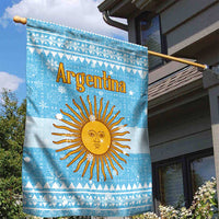 Argentina Christmas Garden Flag with Blue-White Snowflake Pattern, Sun Emblem, and Map Motif - Wonder Print Shop