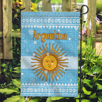 Argentina Christmas Garden Flag with Blue-White Snowflake Pattern, Sun Emblem, and Map Motif - Wonder Print Shop
