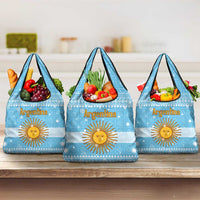 Argentina Christmas Grocery Bag with Blue-White Snowflake Pattern, Sun Emblem, and Map Motif - Wonder Print Shop