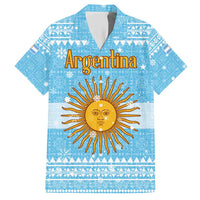 Argentina Christmas Hawaiian Shirt with Blue-White Snowflake Pattern, Sun Emblem, and Map Motif - Wonder Print Shop