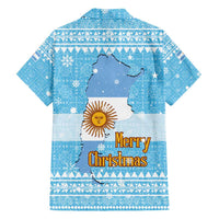 Argentina Christmas Hawaiian Shirt with Blue-White Snowflake Pattern, Sun Emblem, and Map Motif - Wonder Print Shop
