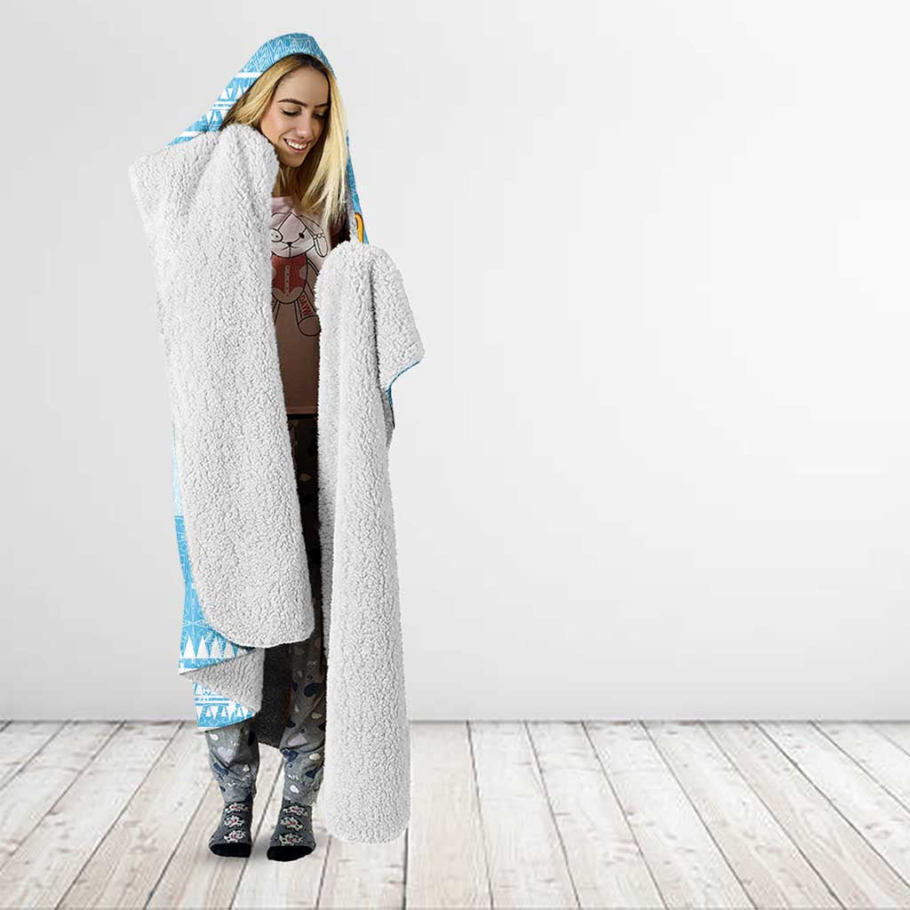 Argentina Christmas Hooded Blanket with Blue-White Snowflake Pattern, Sun Emblem, and Map Motif - Wonder Print Shop