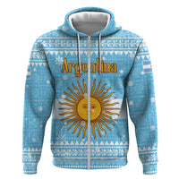Argentina Christmas Hoodie with Blue-White Snowflake Pattern, Sun Emblem, and Map Motif - Wonder Print Shop