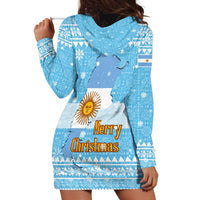 Argentina Christmas Hoodie Dress with Blue-White Snowflake Pattern, Sun Emblem, and Map Motif - Wonder Print Shop