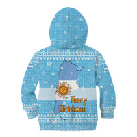 Argentina Christmas Kid Hoodie with Blue-White Snowflake Pattern, Sun Emblem, and Map Motif - Wonder Print Shop