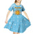 Argentina Christmas Kid Short Sleeve Dress with Blue-White Snowflake Pattern, Sun Emblem, and Map Motif - Wonder Print Shop