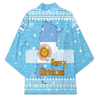 Argentina Christmas Kimono with Blue-White Snowflake Pattern, Sun Emblem, and Map Motif - Wonder Print Shop